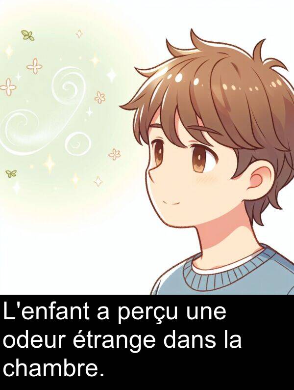 odeur: L'enfant a perçu une odeur étrange dans la chambre.