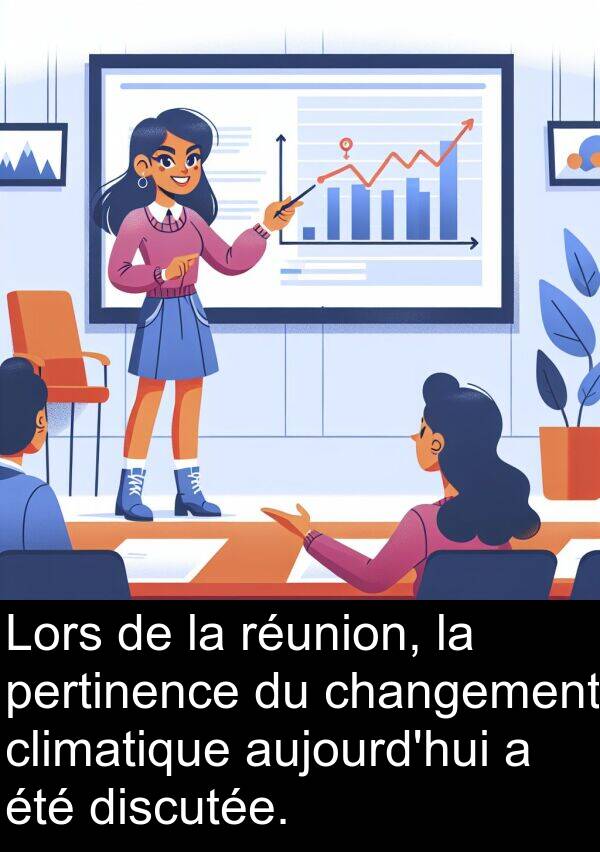 pertinence: Lors de la réunion, la pertinence du changement climatique aujourd'hui a été discutée.