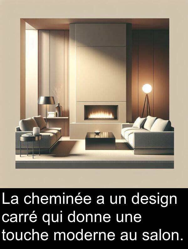 moderne: La cheminée a un design carré qui donne une touche moderne au salon.