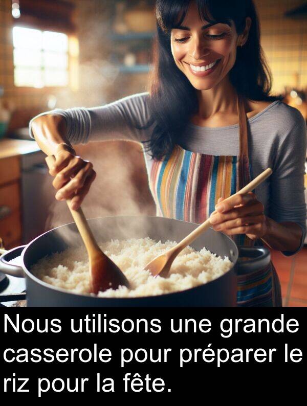 fête: Nous utilisons une grande casserole pour préparer le riz pour la fête.