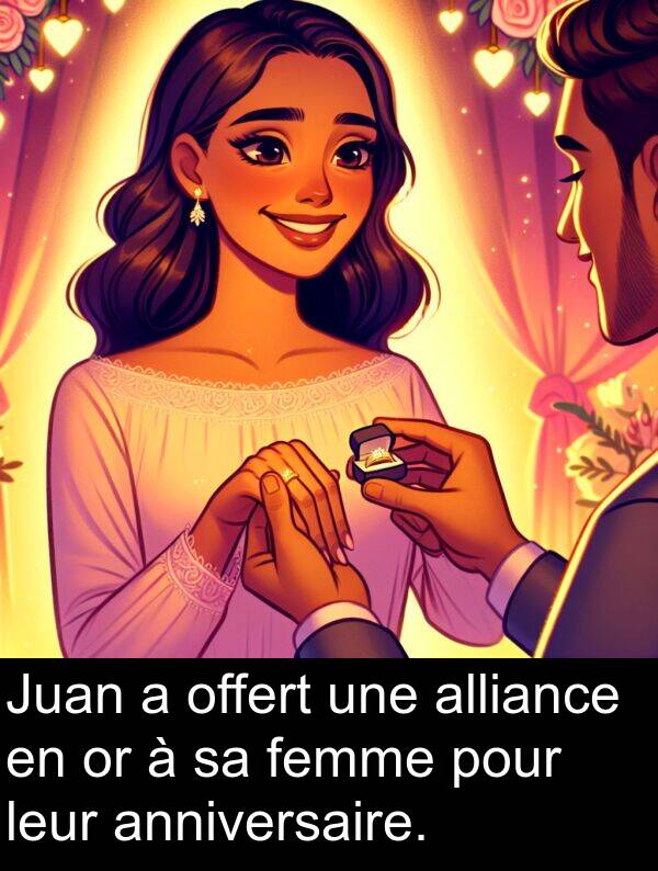 leur: Juan a offert une alliance en or à sa femme pour leur anniversaire.