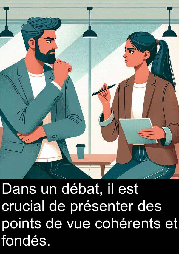 fondés: Dans un débat, il est crucial de présenter des points de vue cohérents et fondés.