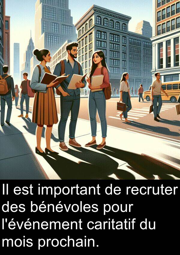 recruter: Il est important de recruter des bénévoles pour l'événement caritatif du mois prochain.