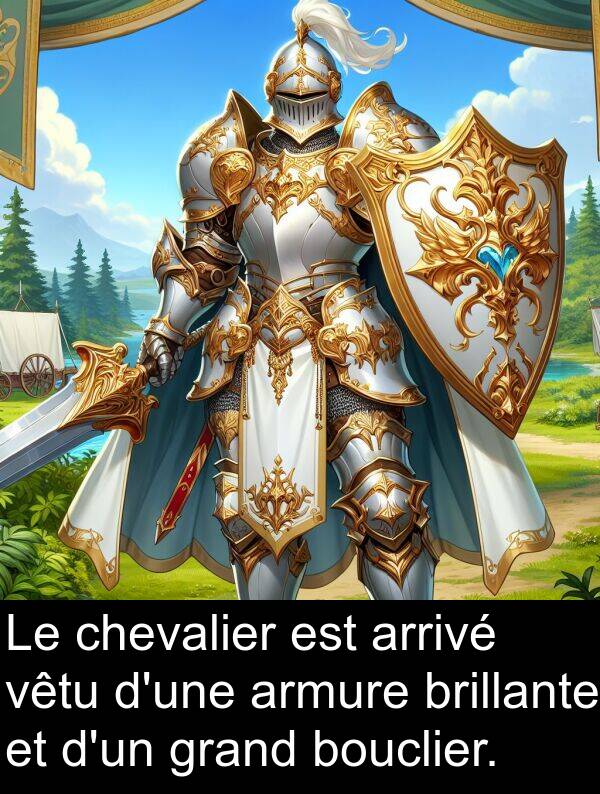 grand: Le chevalier est arrivé vêtu d'une armure brillante et d'un grand bouclier.