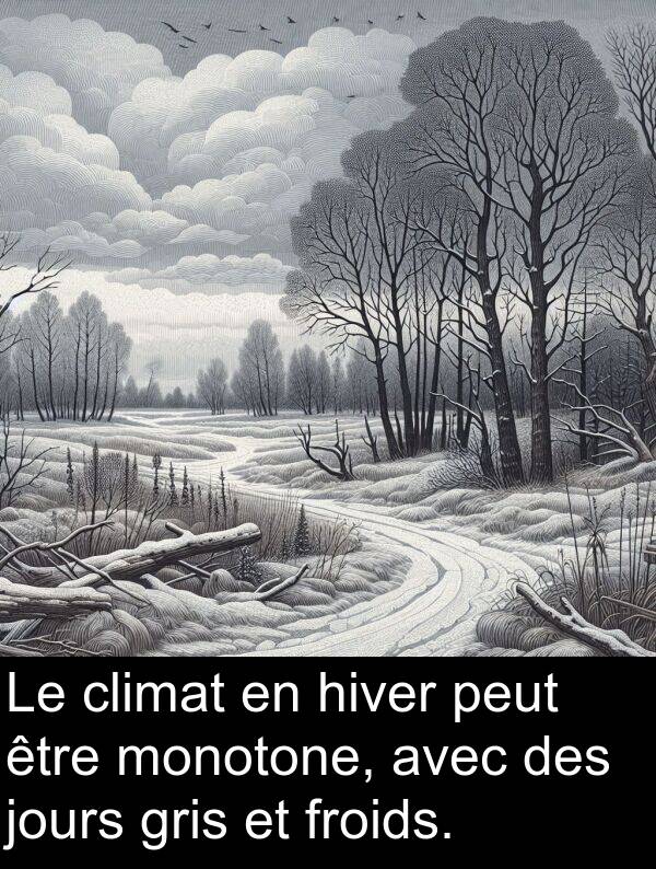 peut: Le climat en hiver peut être monotone, avec des jours gris et froids.