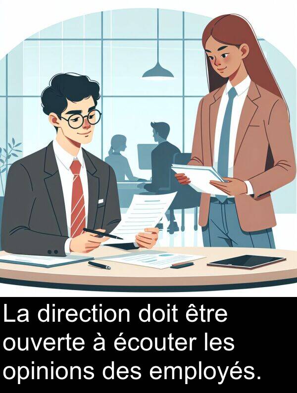 opinions: La direction doit être ouverte à écouter les opinions des employés.