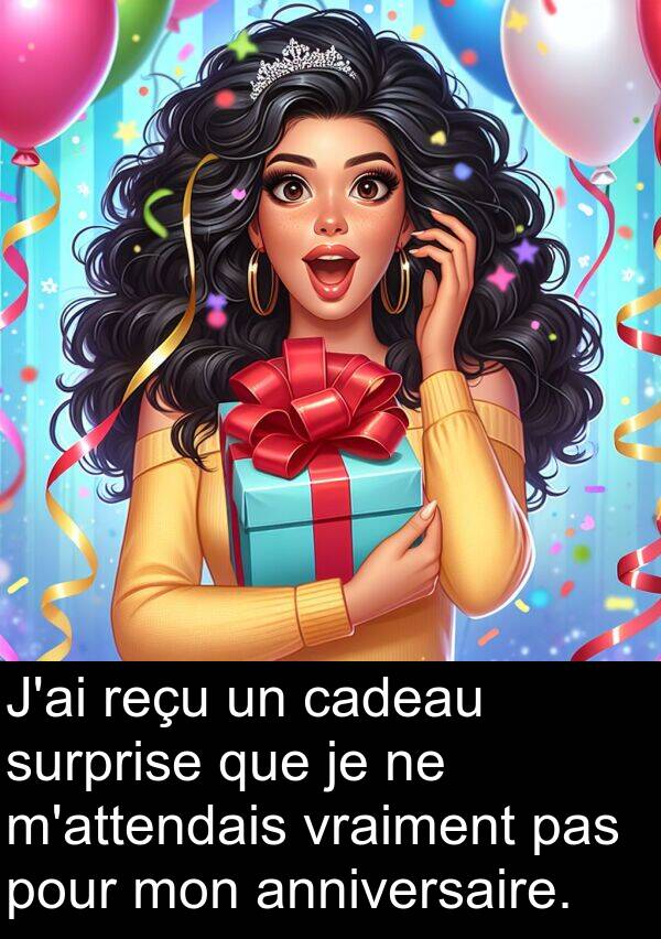 anniversaire: J'ai reçu un cadeau surprise que je ne m'attendais vraiment pas pour mon anniversaire.