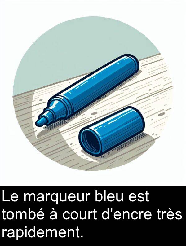 rapidement: Le marqueur bleu est tombé à court d'encre très rapidement.