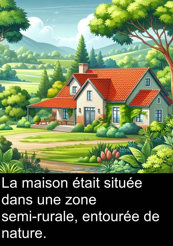 maison: La maison était située dans une zone semi-rurale, entourée de nature.