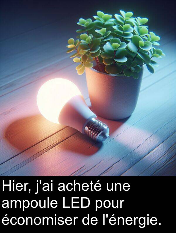 ampoule: Hier, j'ai acheté une ampoule LED pour économiser de l'énergie.