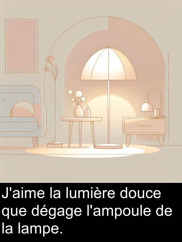 que: J'aime la lumière douce que dégage l'ampoule de la lampe.