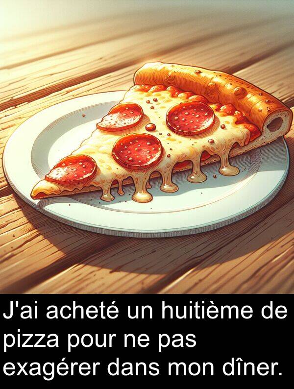 acheté: J'ai acheté un huitième de pizza pour ne pas exagérer dans mon dîner.