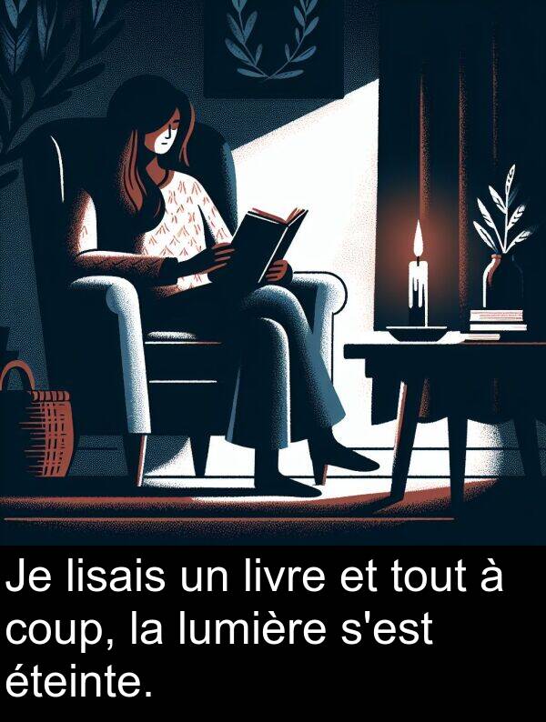 livre: Je lisais un livre et tout à coup, la lumière s'est éteinte.