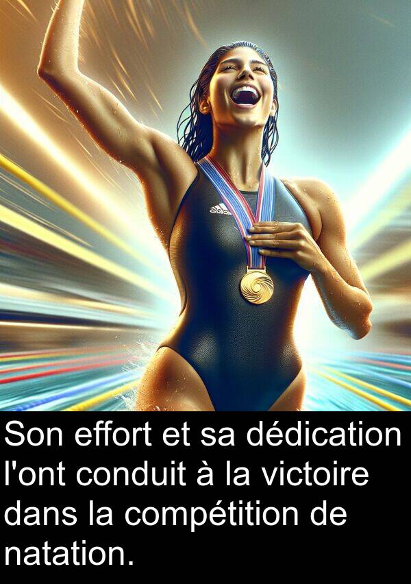 victoire: Son effort et sa dédication l'ont conduit à la victoire dans la compétition de natation.