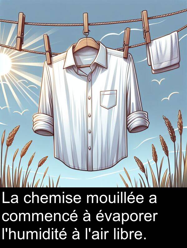 mouillée: La chemise mouillée a commencé à évaporer l'humidité à l'air libre.