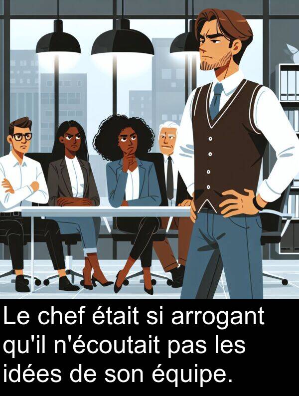 idées: Le chef était si arrogant qu'il n'écoutait pas les idées de son équipe.