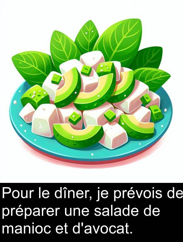 manioc: Pour le dîner, je prévois de préparer une salade de manioc et d'avocat.