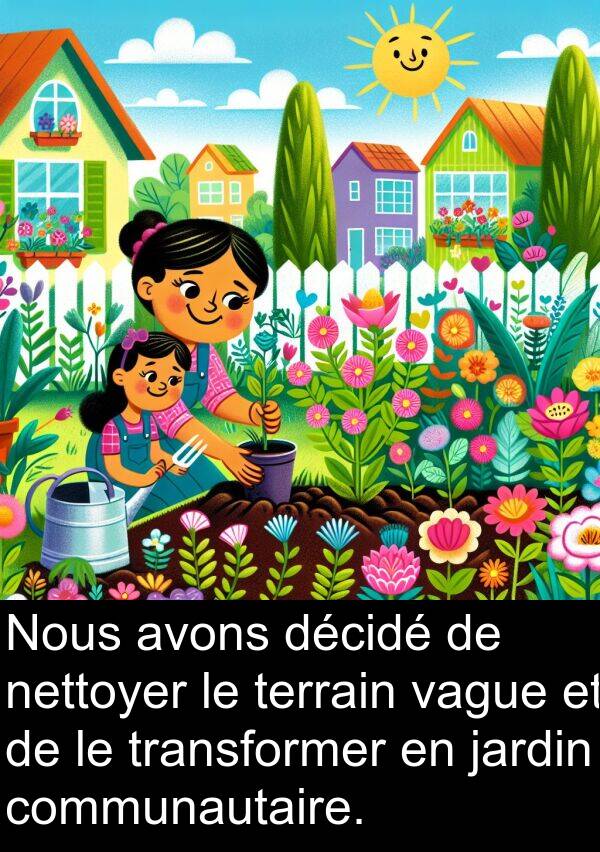 vague: Nous avons décidé de nettoyer le terrain vague et de le transformer en jardin communautaire.