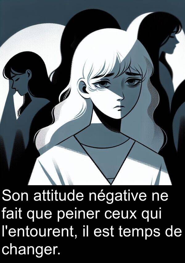 attitude: Son attitude négative ne fait que peiner ceux qui l'entourent, il est temps de changer.