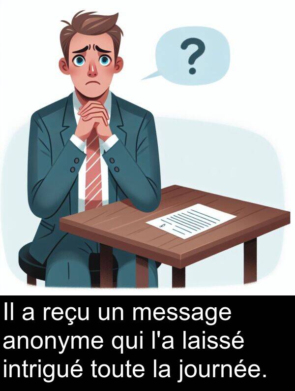 laissé: Il a reçu un message anonyme qui l'a laissé intrigué toute la journée.