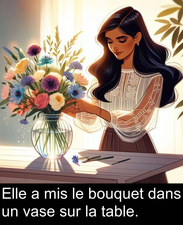 vase: Elle a mis le bouquet dans un vase sur la table.