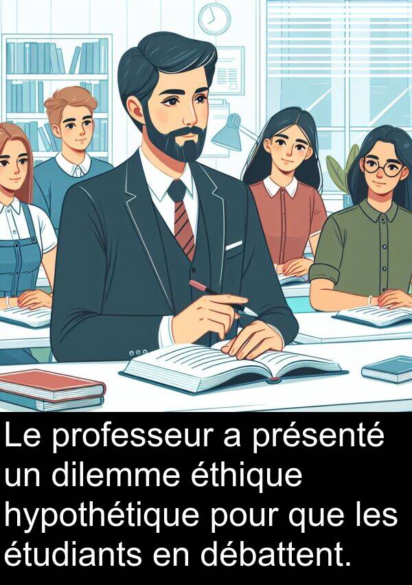 hypothétique: Le professeur a présenté un dilemme éthique hypothétique pour que les étudiants en débattent.