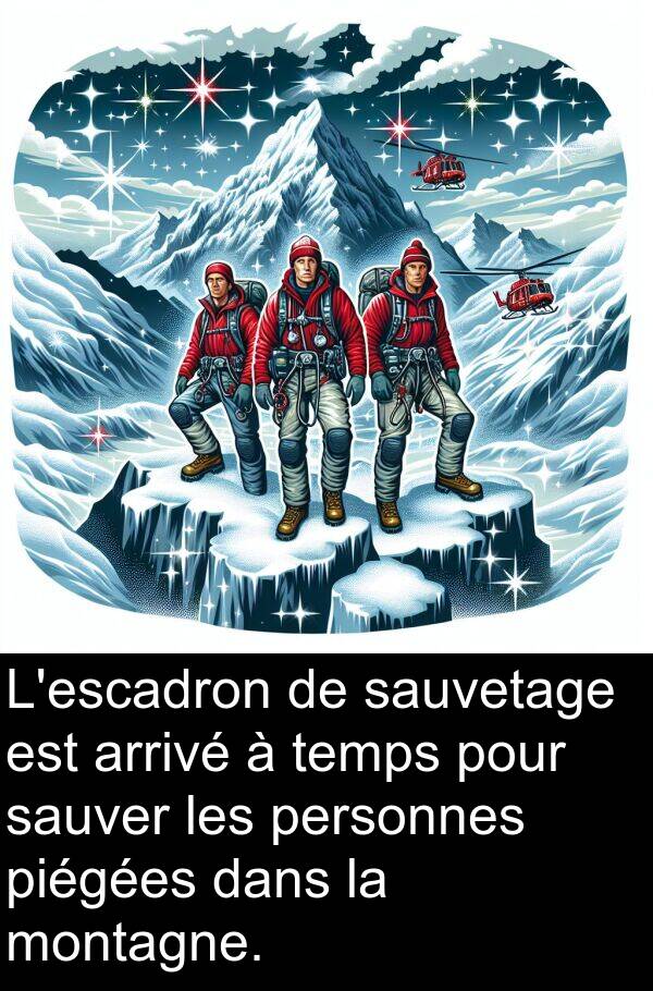 sauvetage: L'escadron de sauvetage est arrivé à temps pour sauver les personnes piégées dans la montagne.