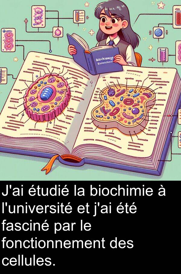 fasciné: J'ai étudié la biochimie à l'université et j'ai été fasciné par le fonctionnement des cellules.