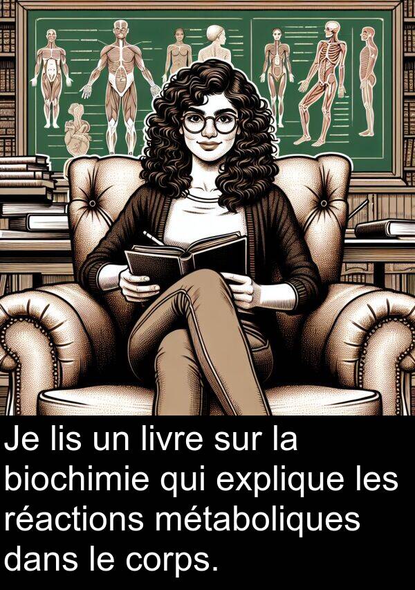 lis: Je lis un livre sur la biochimie qui explique les réactions métaboliques dans le corps.