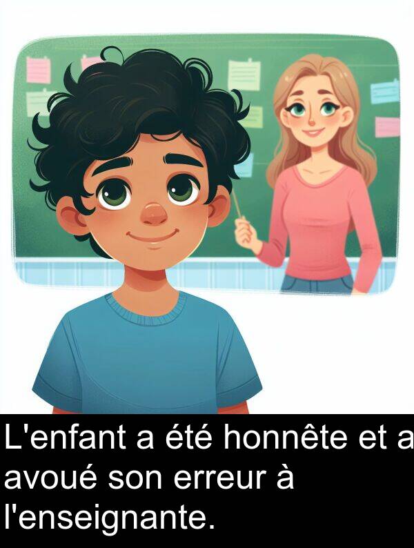 avoué: L'enfant a été honnête et a avoué son erreur à l'enseignante.