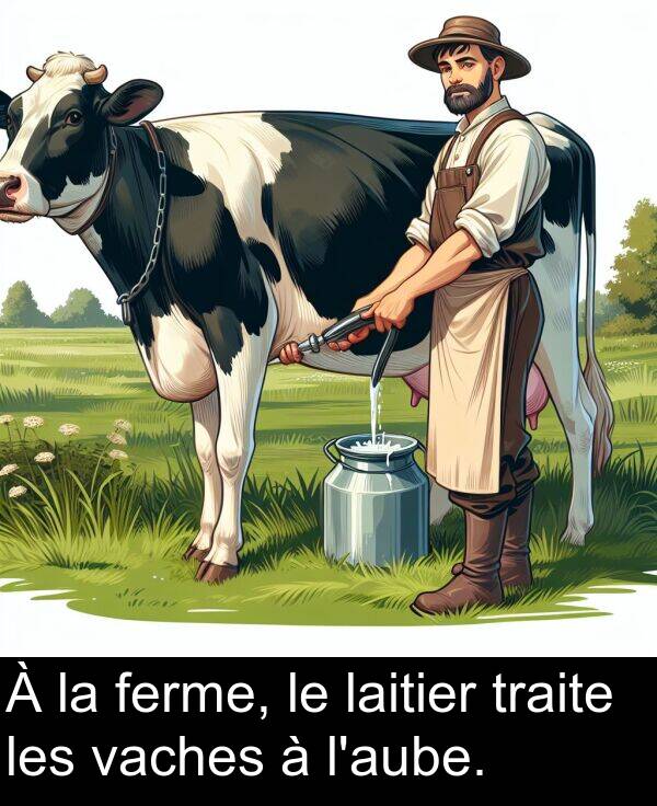 ferme: À la ferme, le laitier traite les vaches à l'aube.