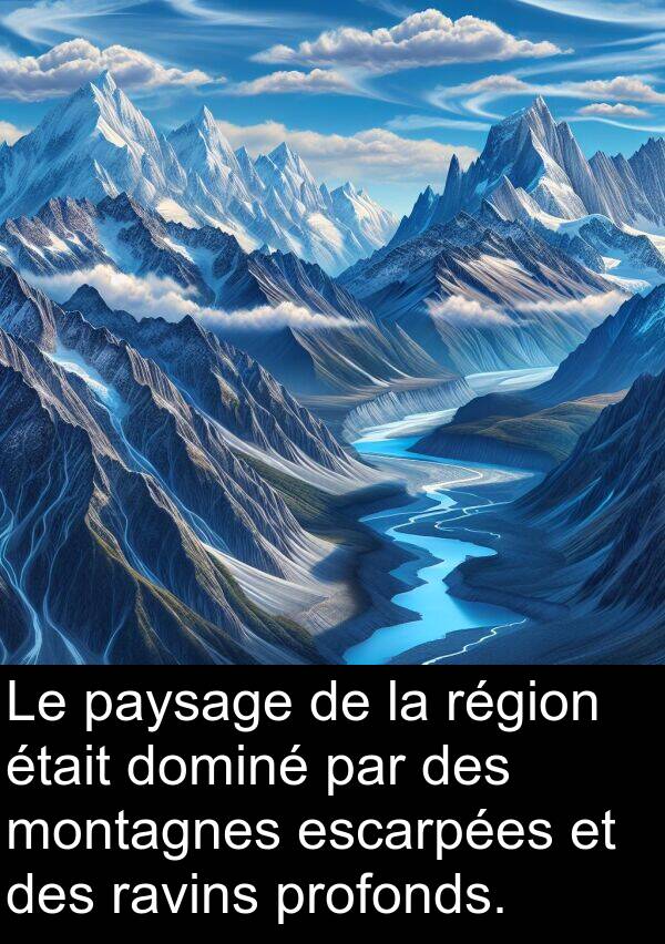 ravins: Le paysage de la région était dominé par des montagnes escarpées et des ravins profonds.