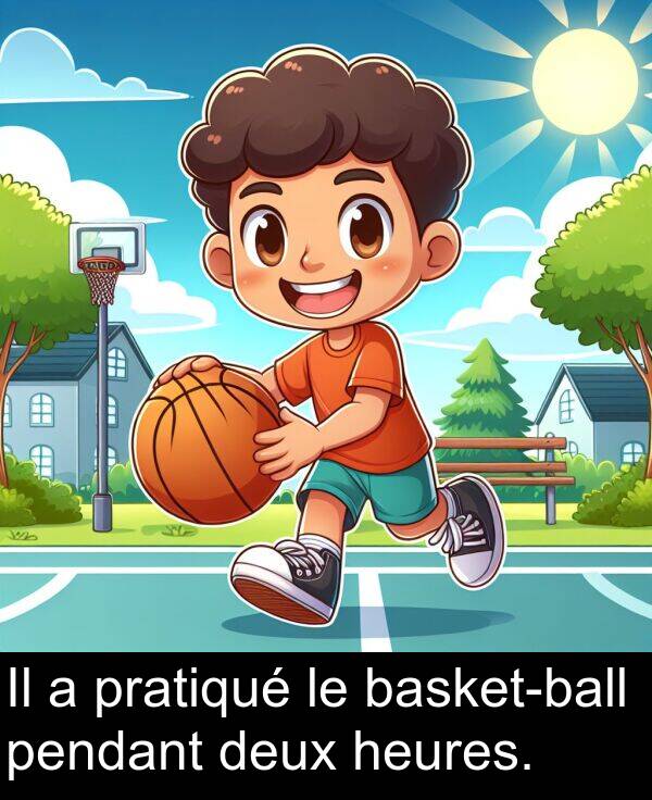 heures: Il a pratiqué le basket-ball pendant deux heures.