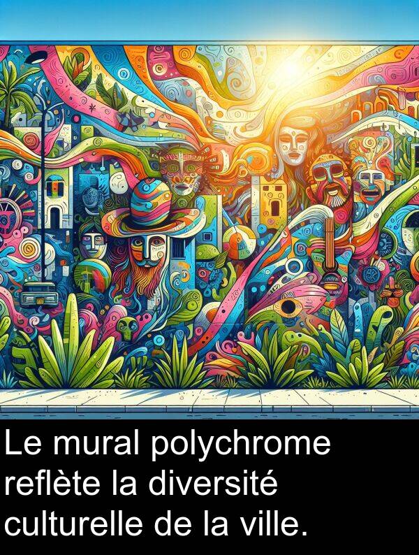 ville: Le mural polychrome reflète la diversité culturelle de la ville.