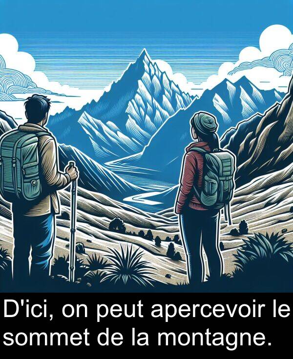 peut: D'ici, on peut apercevoir le sommet de la montagne.