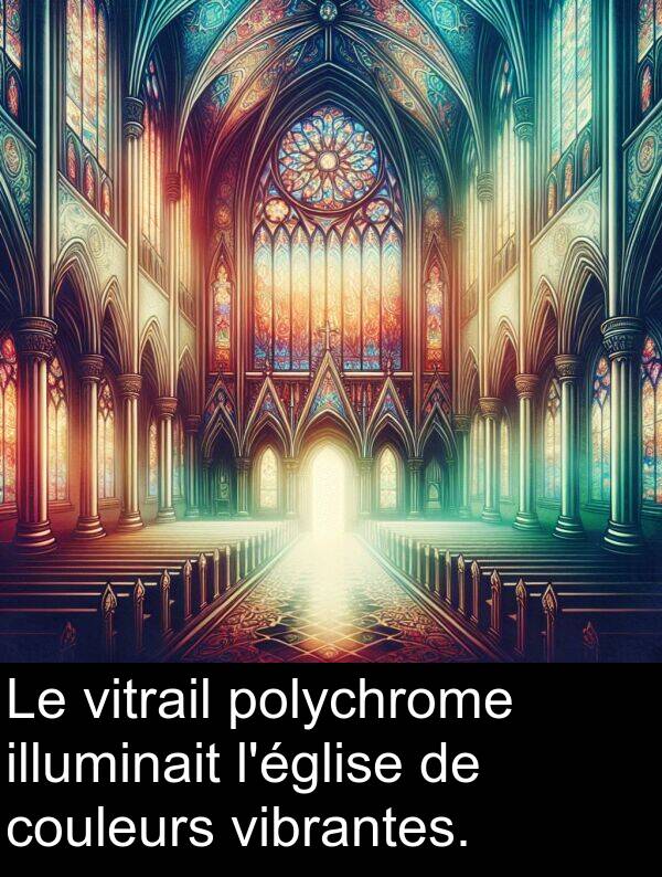 illuminait: Le vitrail polychrome illuminait l'église de couleurs vibrantes.