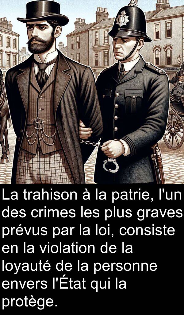 violation: La trahison à la patrie, l'un des crimes les plus graves prévus par la loi, consiste en la violation de la loyauté de la personne envers l'État qui la protège.