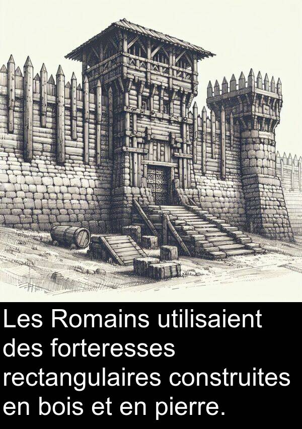 utilisaient: Les Romains utilisaient des forteresses rectangulaires construites en bois et en pierre.