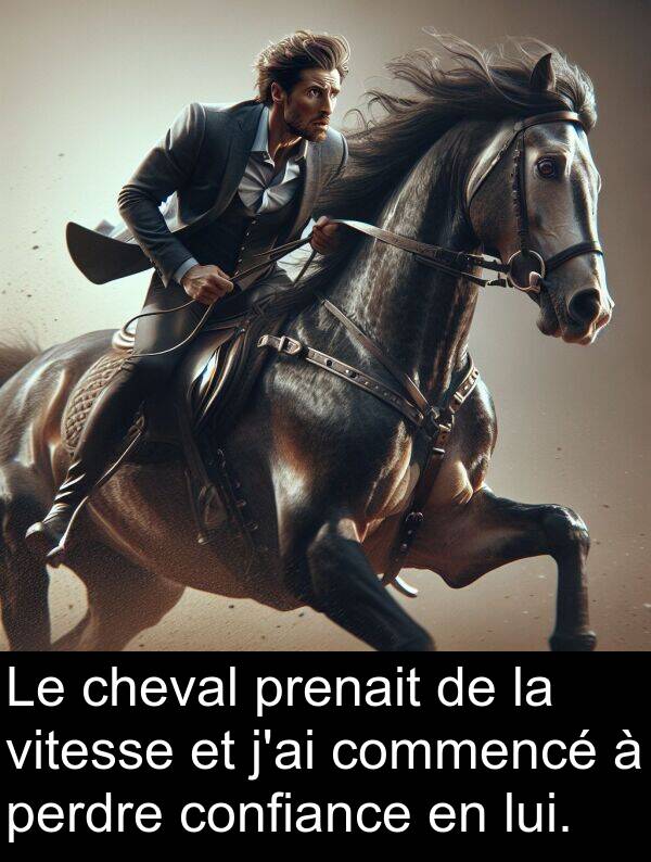 vitesse: Le cheval prenait de la vitesse et j'ai commencé à perdre confiance en lui.