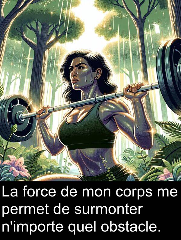 quel: La force de mon corps me permet de surmonter n'importe quel obstacle.