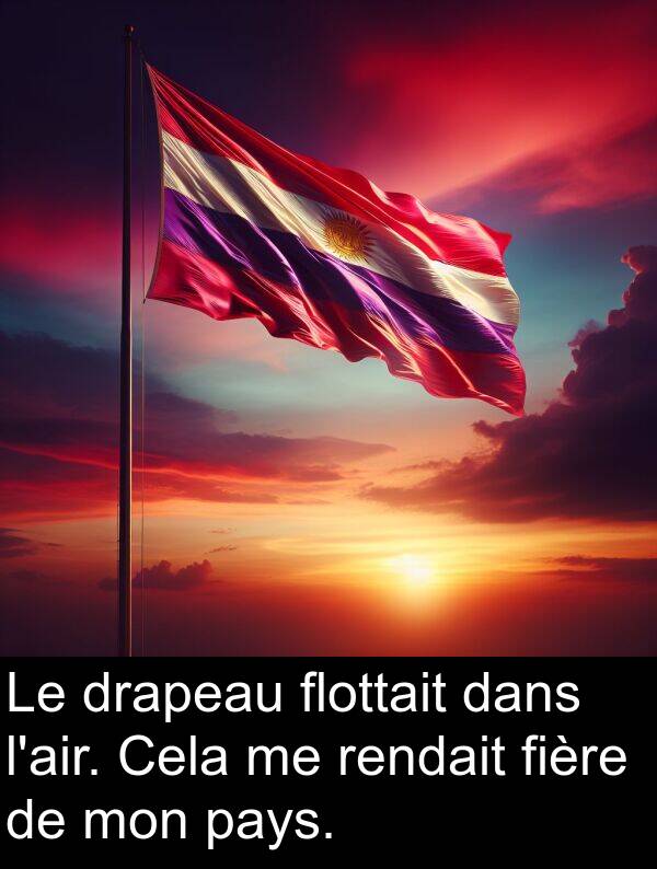 fière: Le drapeau flottait dans l'air. Cela me rendait fière de mon pays.