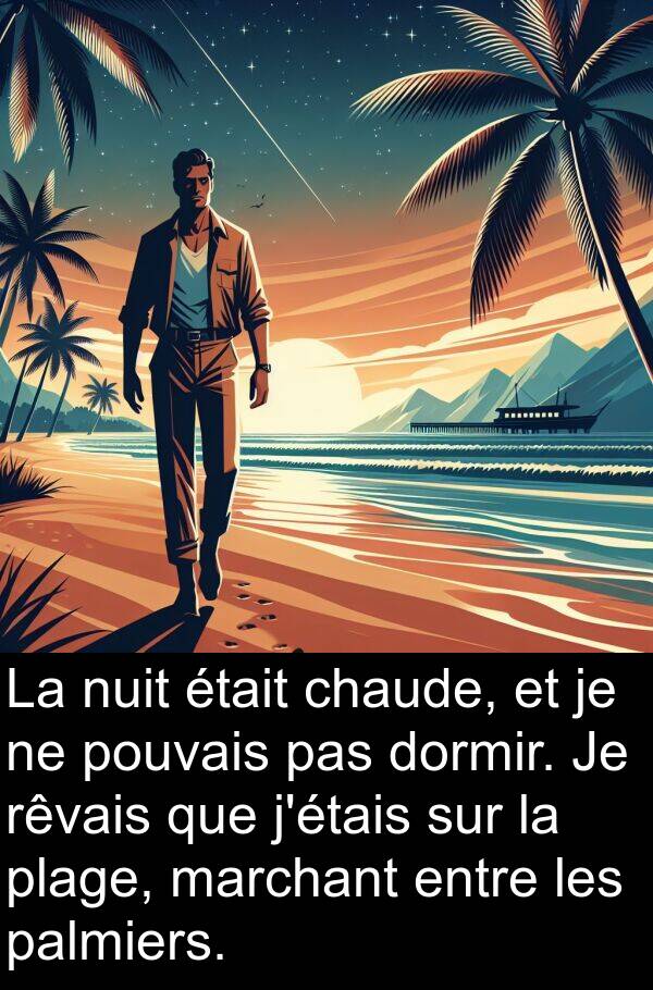 palmiers: La nuit était chaude, et je ne pouvais pas dormir. Je rêvais que j'étais sur la plage, marchant entre les palmiers.