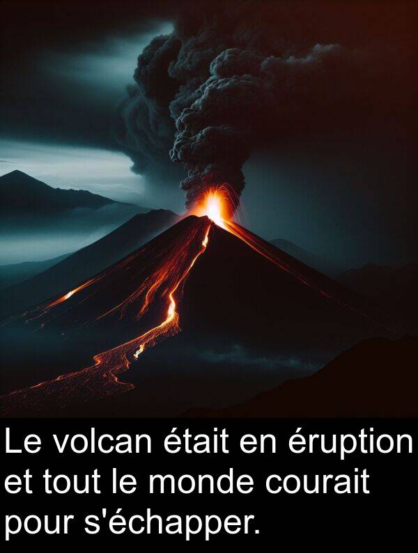 monde: Le volcan était en éruption et tout le monde courait pour s'échapper.