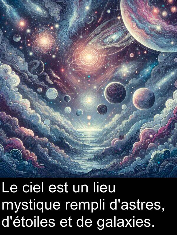 lieu: Le ciel est un lieu mystique rempli d'astres, d'étoiles et de galaxies.