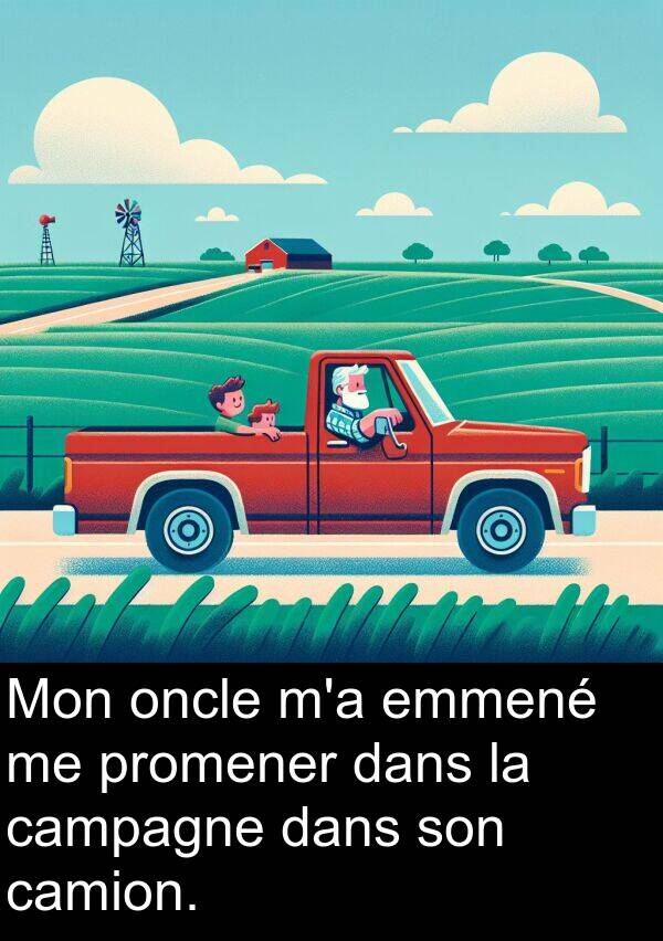 oncle: Mon oncle m'a emmené me promener dans la campagne dans son camion.