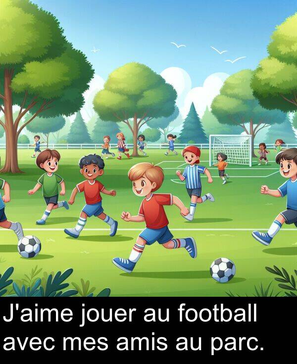 amis: J'aime jouer au football avec mes amis au parc.