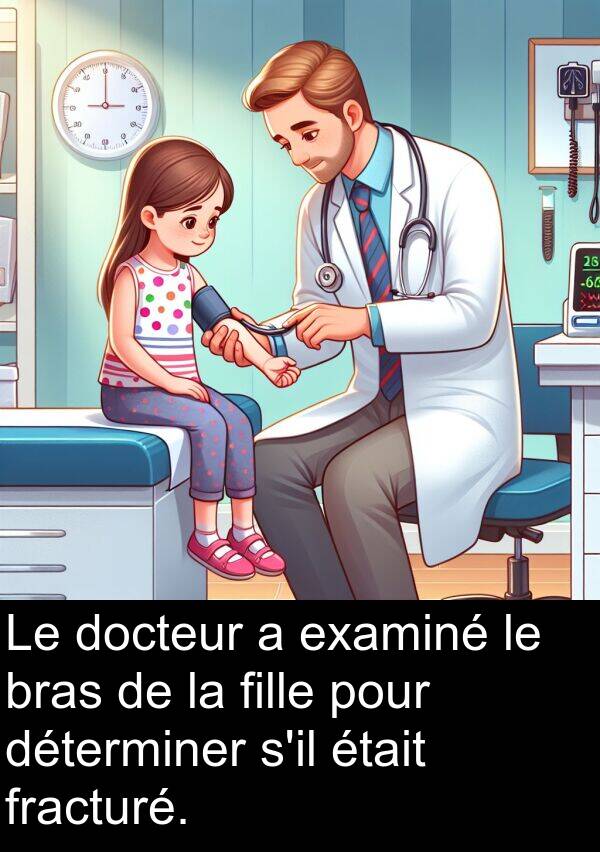 fille: Le docteur a examiné le bras de la fille pour déterminer s'il était fracturé.