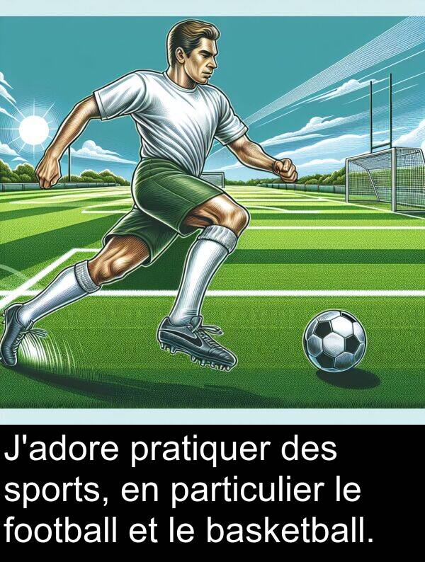 particulier: J'adore pratiquer des sports, en particulier le football et le basketball.