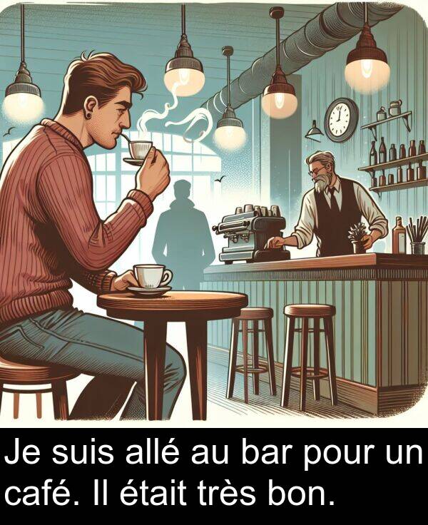 bon: Je suis allé au bar pour un café. Il était très bon.