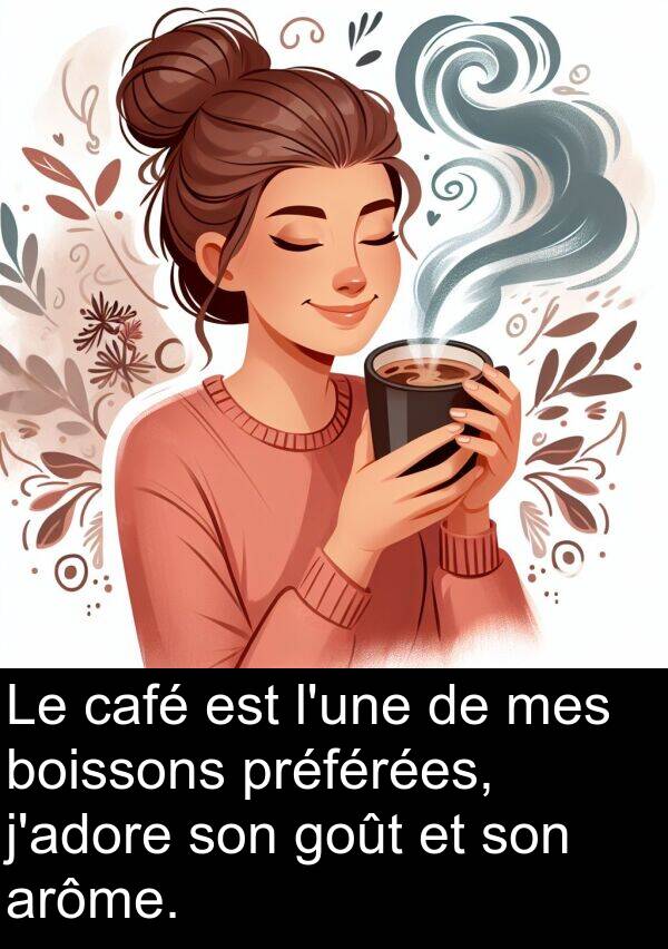 goût: Le café est l'une de mes boissons préférées, j'adore son goût et son arôme.